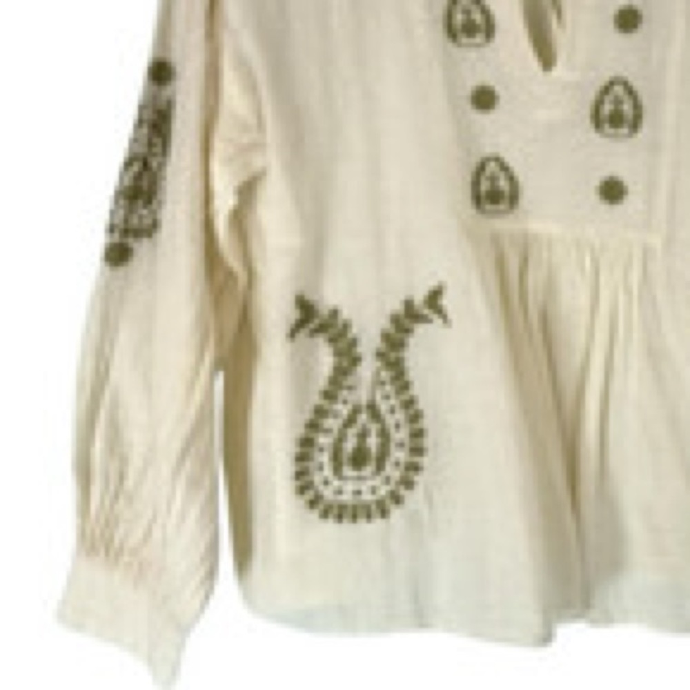 NWT. Zara Cream Cotton/Linen Blend Embroidered V-neck Blouse. Size S. - Picture 3 of 7